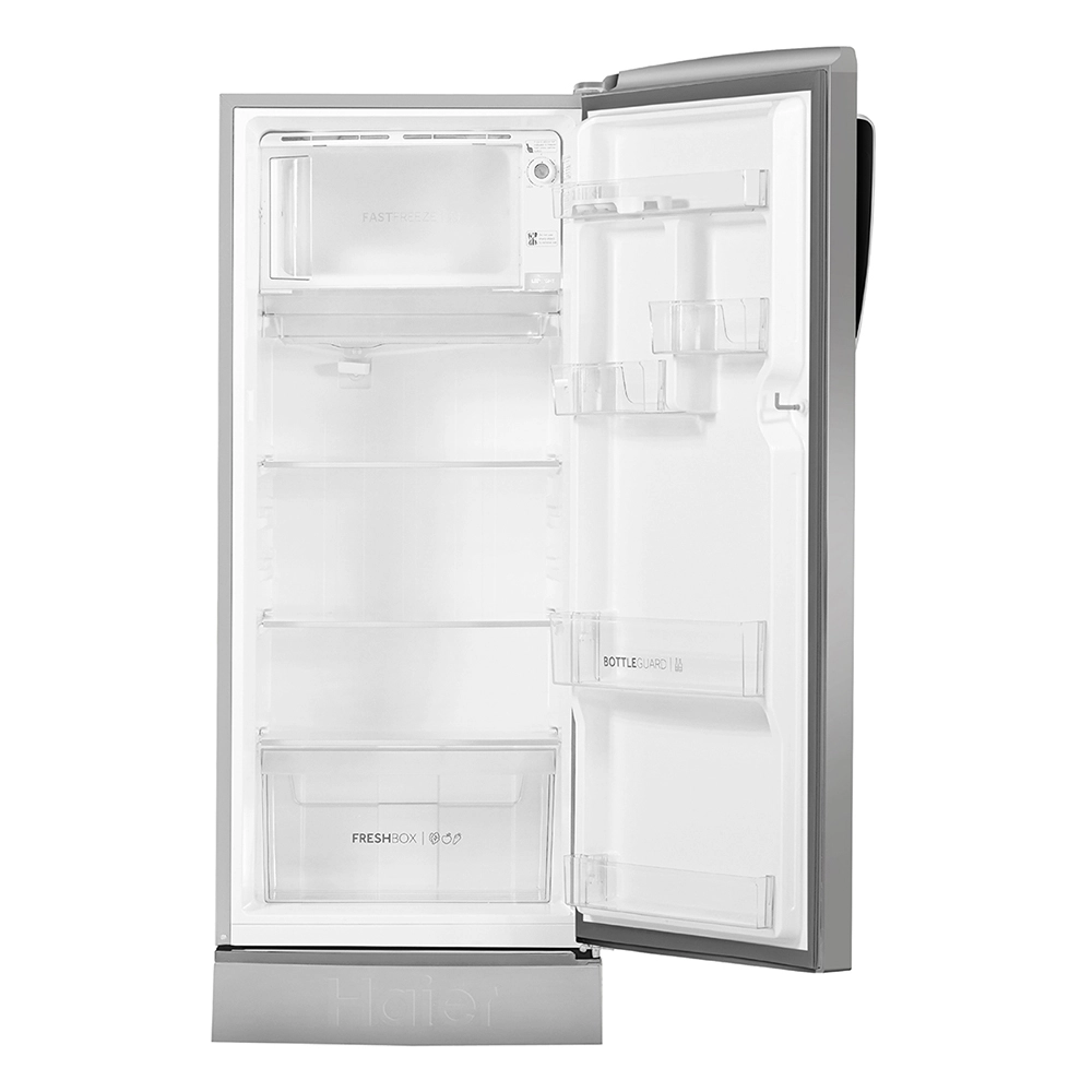 Haier 205L 2 Star Direct Cool Single Door Refrigerator with Toughened Glass Shelf & Base Drawer, comes in stylish inox steel Finish HRD-2262PIS-N